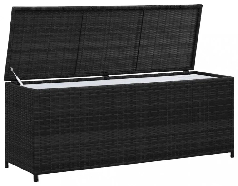 fekete polyrattan kerti tárolóláda 150 x 50 x 60 cm