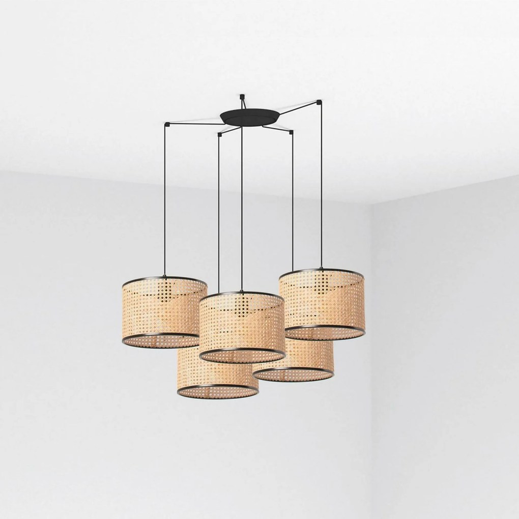 Faro Mambo függeszték fekete/rattan, átmérő 320 mm, 5x E27