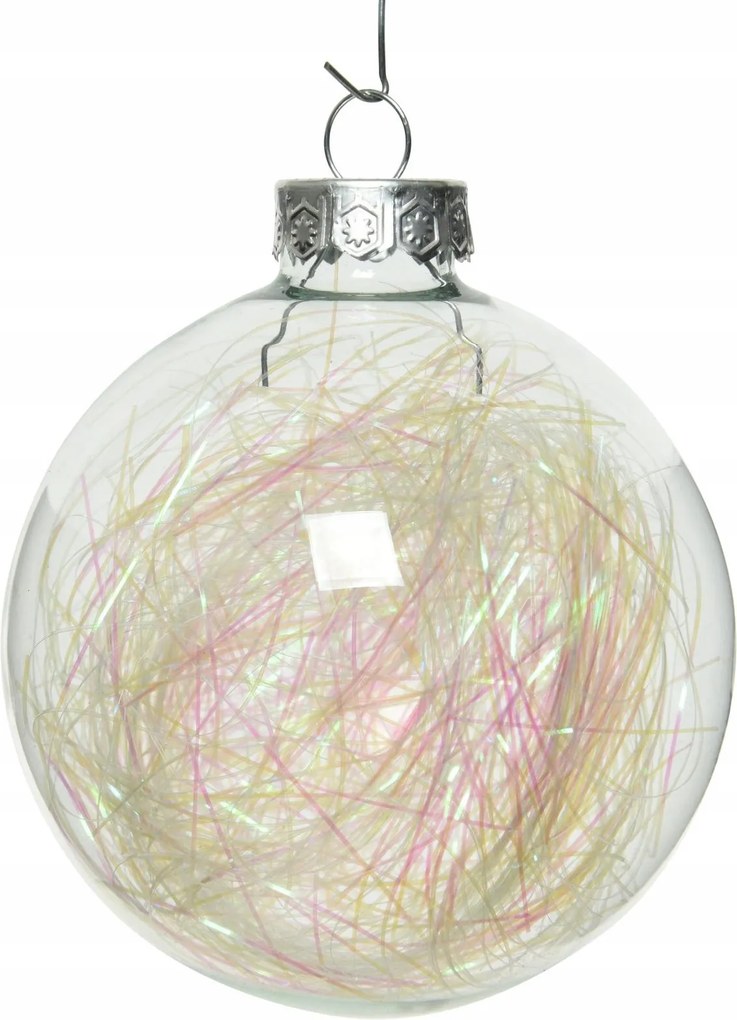 Dekorációs gömb átlátszó, fehér szénával