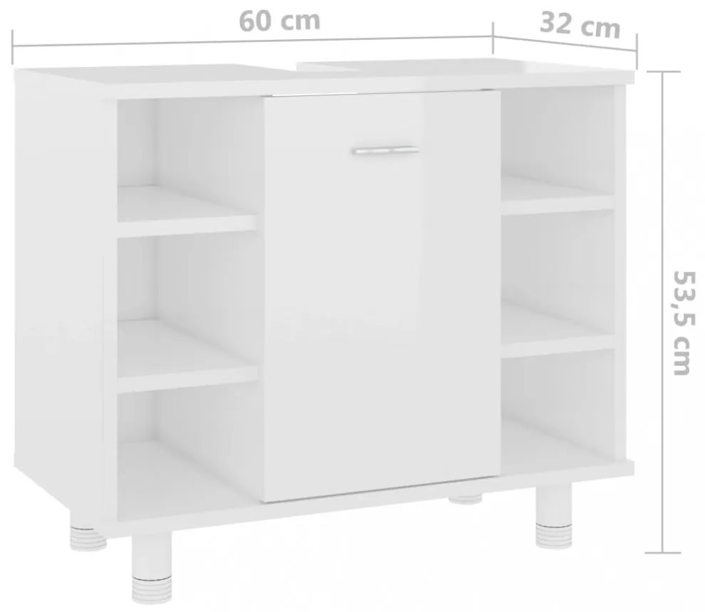 magasfényű fehér szerelt fa fürdőszobaszekrény 60x32x53,5 cm