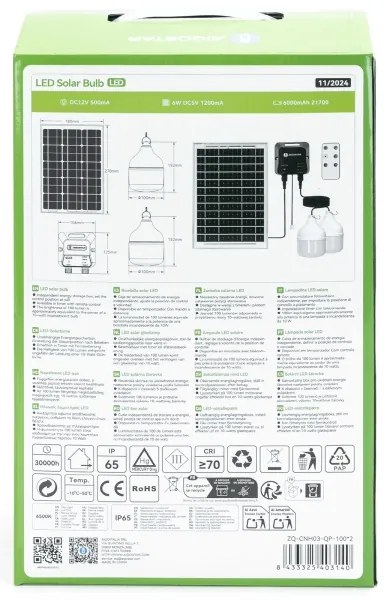 Aigostar - napelemes LED csillár, 2×LED, 35 W, 12 V, 6000 mAh, 6500 K, Ø 10 cm