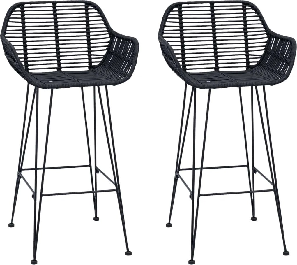 vidaXL Bárszék 2 pcs Fekete 55 x 52 x 92 cm Rattan és Vas