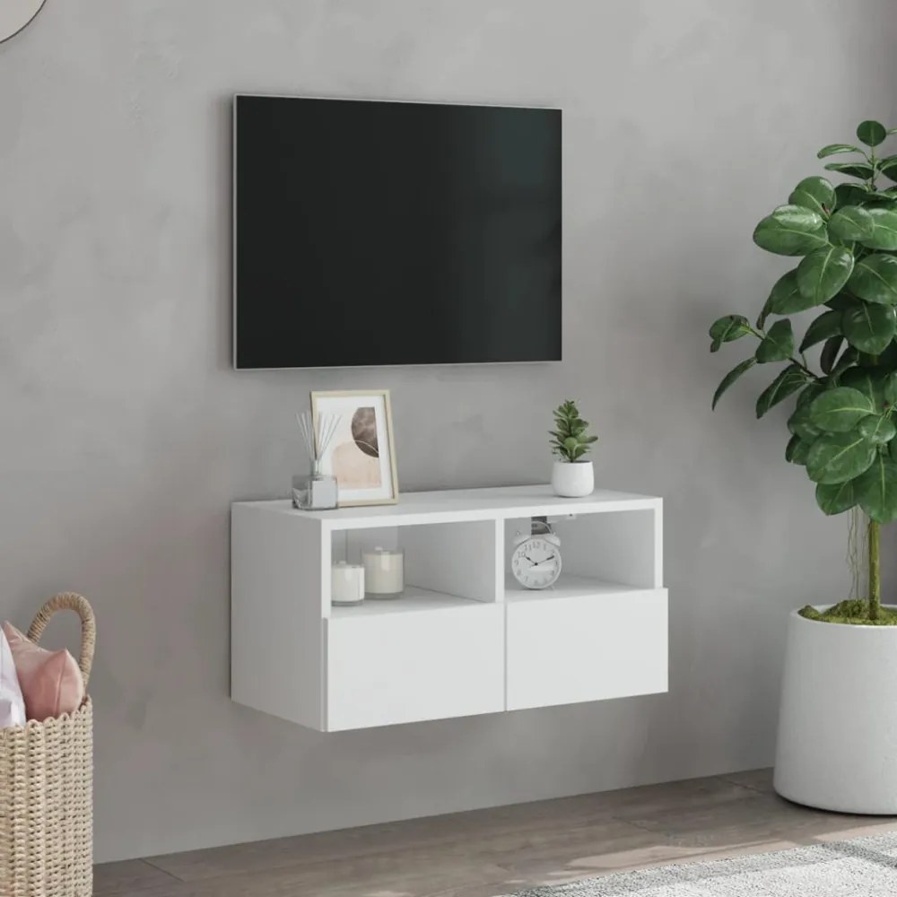 fehér szerelt fa fali TV-szekrény 60 x 30 x 30 cm