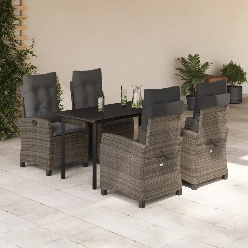 5 részes szürke polyrattan kerti étkezőgarnitúra párnával