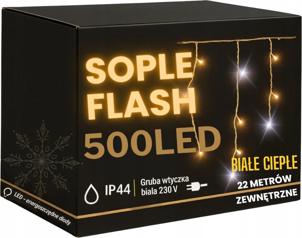 Jégcsap 500 Led 22 m Fehér Meleg Flash Kültéri Függöny Gumi Kábel