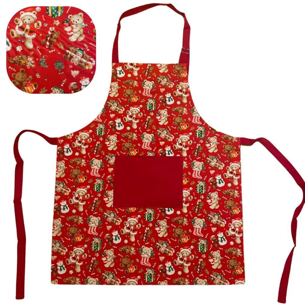 Konyhai kötény pamut karácsonyi Christmas piros TiaHome