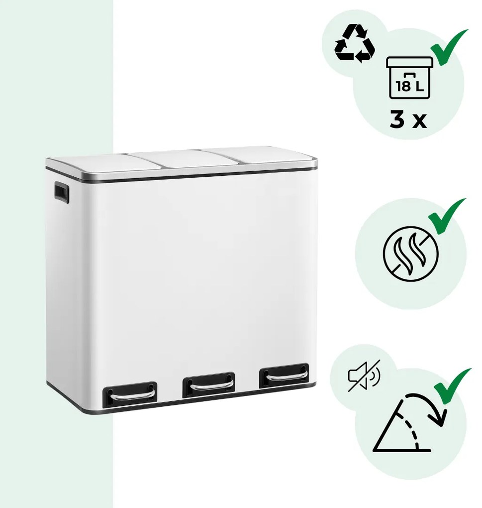 Jurhan SORT szelektív hulladékgyűjtő, 54l (3x18l) + hulladékgyűjtő zsákok, fehér