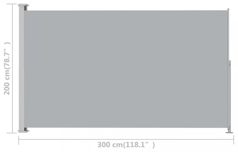 szürke behúzható oldalsó terasznapellenző 200 x 300 cm