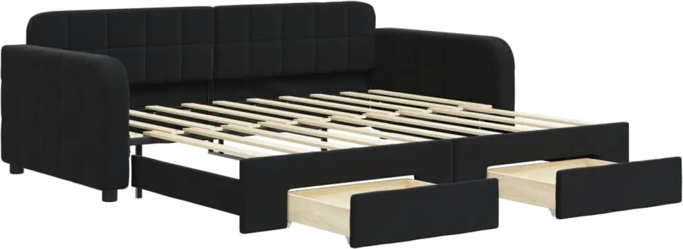 vidaXL fekete kihúzható bársony heverő fiókkal 90 x 190 cm
