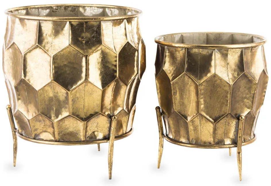 Kaspó 2 db-os szett, arany fém 45x36,5x36,5 35,5x29,5x29,5cm