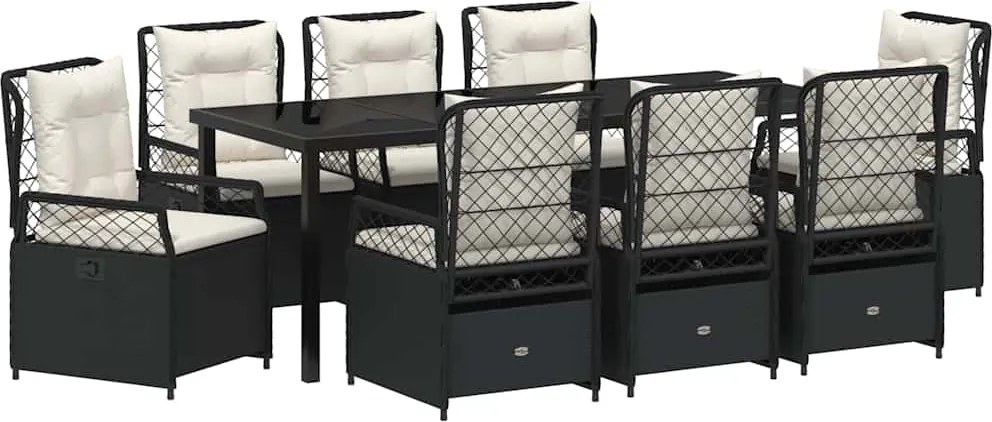 vidaXL Kert étkező szett 9 pcs Fekete polirattan