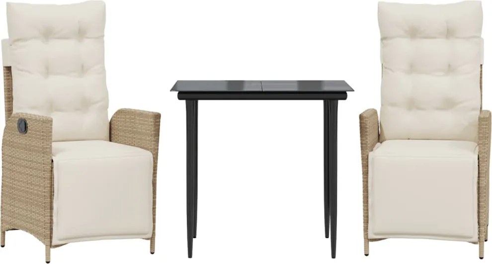 vidaXL 3 részes bézs polyrattan kerti étkezőgarnitúra párnákkal