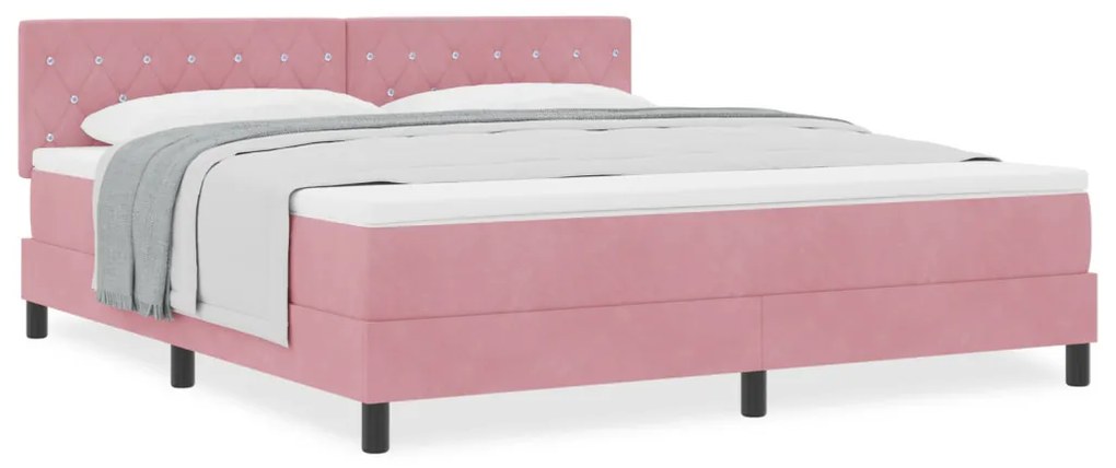 Boxspring Ágy Matraccal Rózsaszín Szuper Király Bársonyos