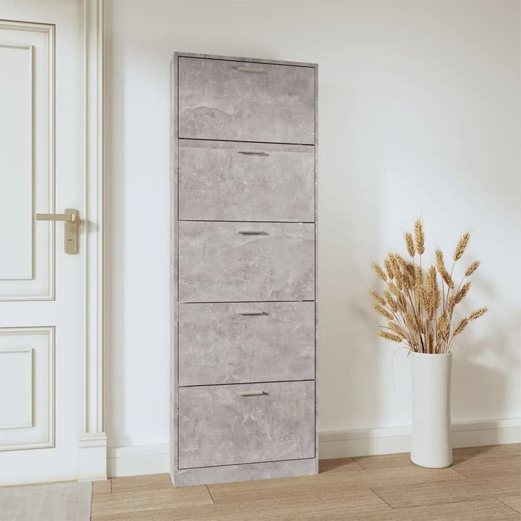 betonszürke szerelt fa cipőszekrény 59 x 17 x 169 cm