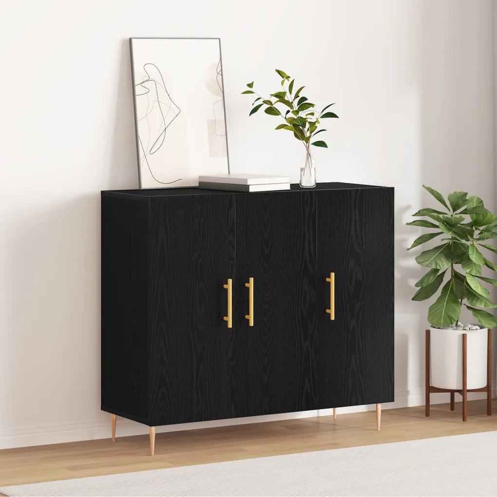 Fekete tölgy oldalpolc 90x34x80 cm műszaki fa