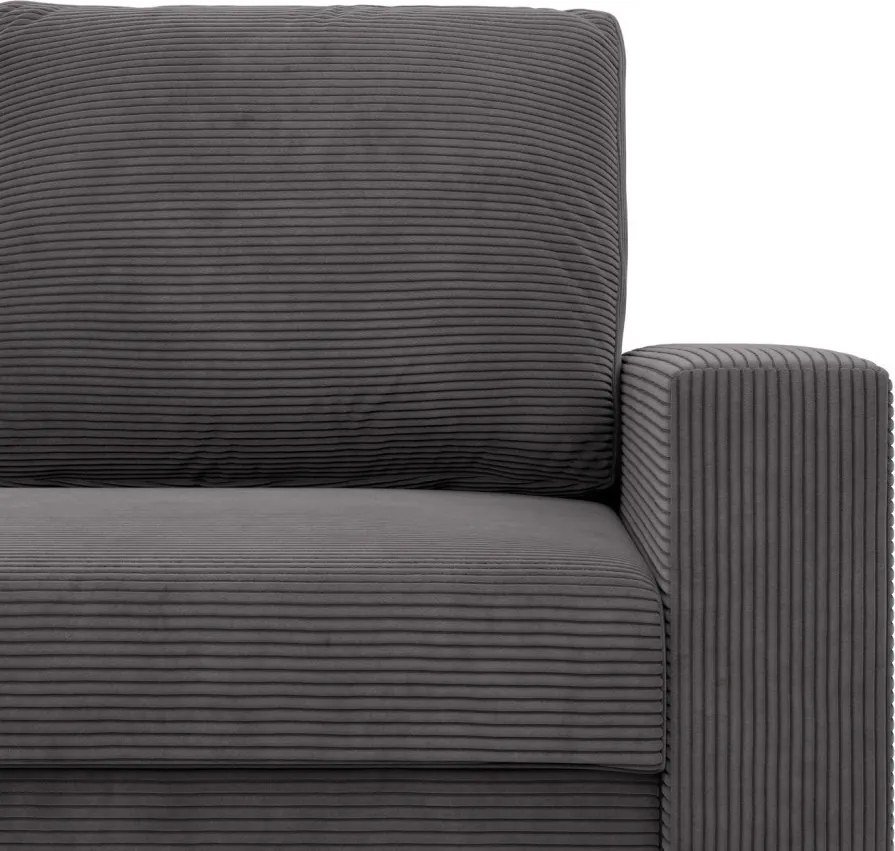 Zeus sarokkanapé, 2 ágyneműtartóval, egyenes kartámasz, kordbársony, univerzális oldal, hab töltet, szürke