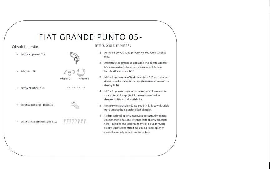 Könyöktámasz Fiat Grande Punto + EVO, fekete, textil borítás