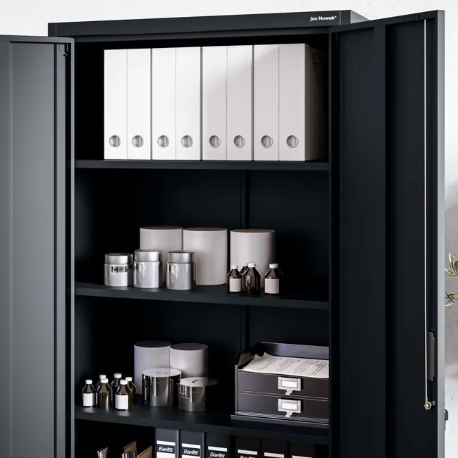 4 polcos fém irodai szekrény, antracit, 1750x800x400 mm: JAN Compact