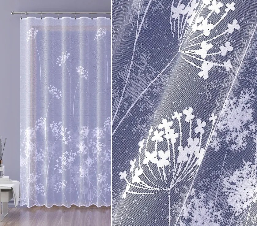 Pitypang jacquard függöny, fehér 400x250cm méret (szegélyekkel)