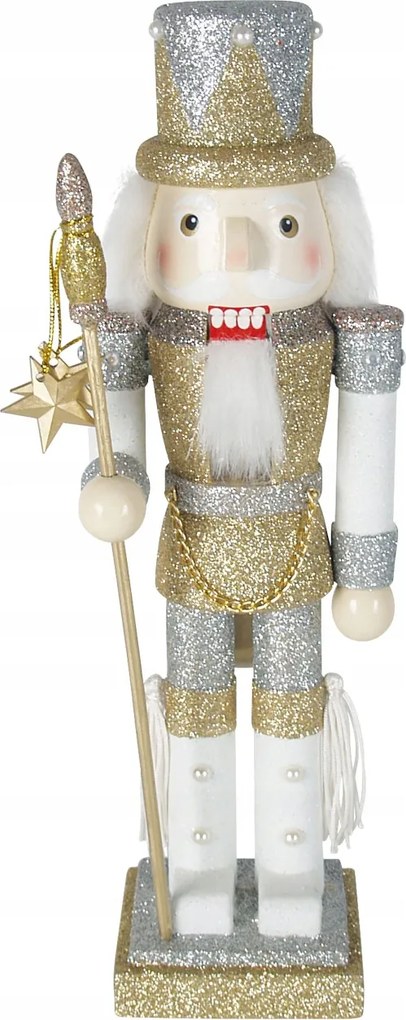 Diótörő katona 30 cm, ezüst, brokát