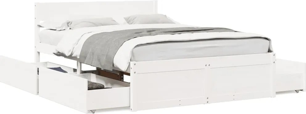 vidaXL fehér tömör fenyőfa ágy matrac nélkül 140x190 cm