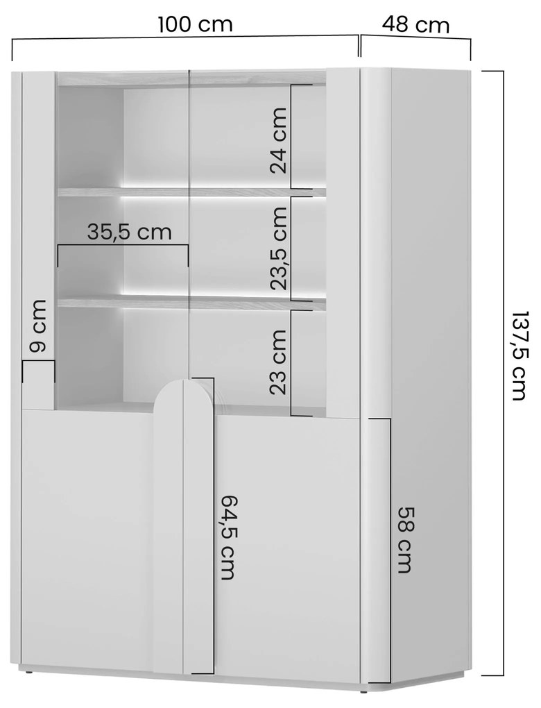 Amilio vitrin 100 cm - kasmír / olajozott tölgy / kasmír fogantyú