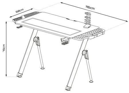 Gaming asztal FALCON LED RGB háttérvilágítással 116x60 cm fekete