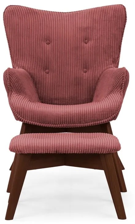 Piros kordbársony fotel lábtartóval Niko – Ropez