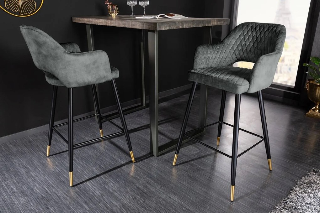 Design bárszék Laney szürke-zöld bársony
