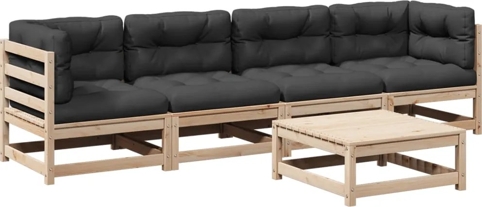 vidaXL 5 részes tömör fenyőfa kerti ülőgarnitúra párnával