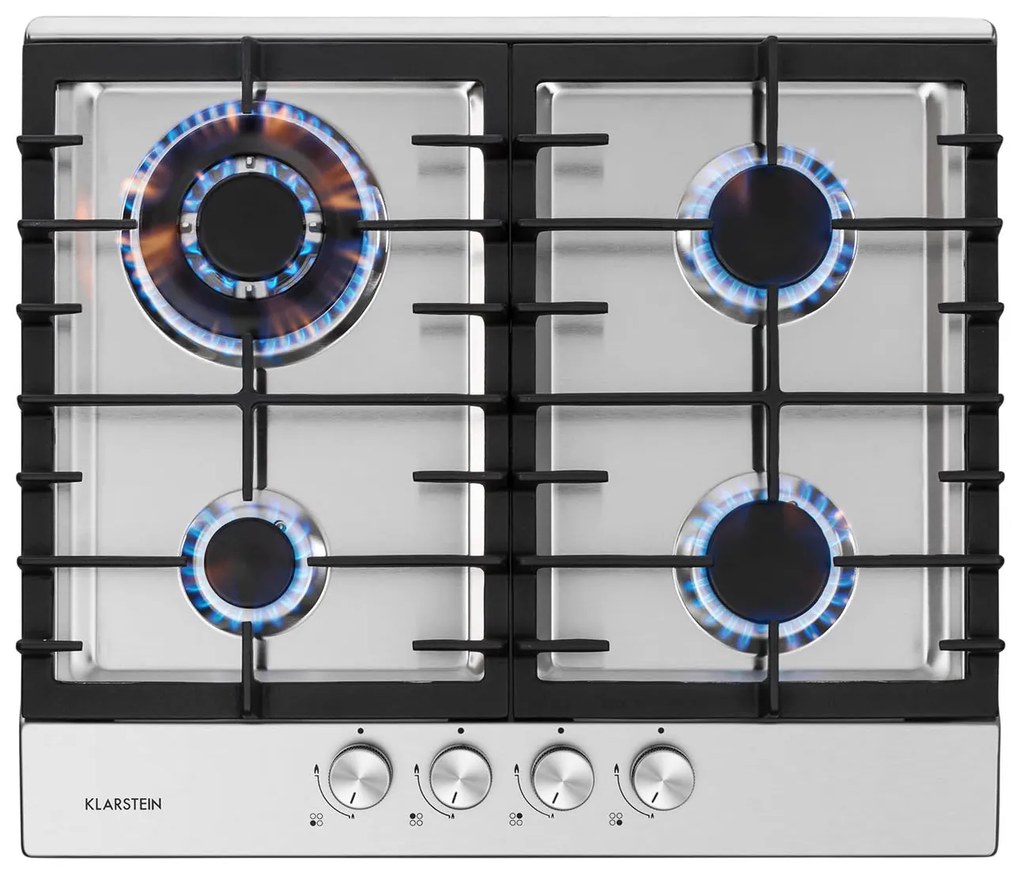 Klarstein Ignito 4, gázfőzőlap, 4 Sabaf égő, rozsdamentes acél, ezüst