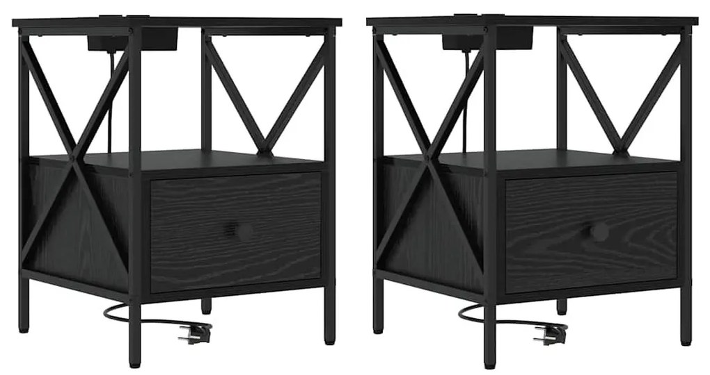 vidaXL Éjjeliszekrény 2 pcs Fekete tölgy 41,5 x 40,5 x 55 cm Faanyag