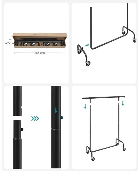 Mobil álló ruhafogas LINEA, fekete
