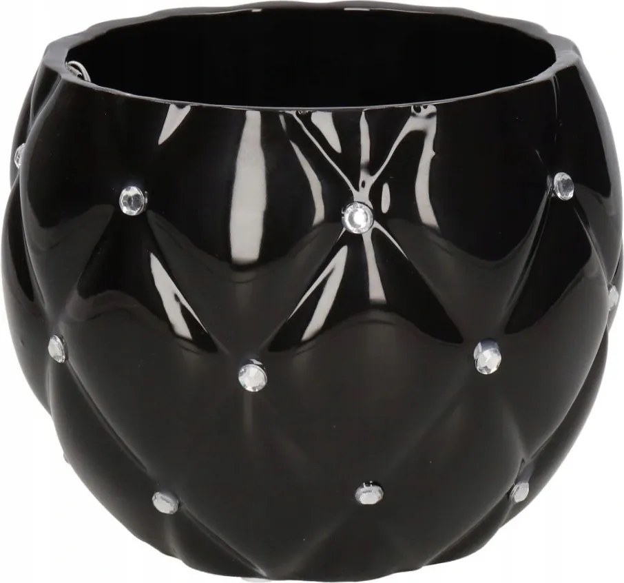 Virágcserép Kerámia Fedél Glamur Fekete