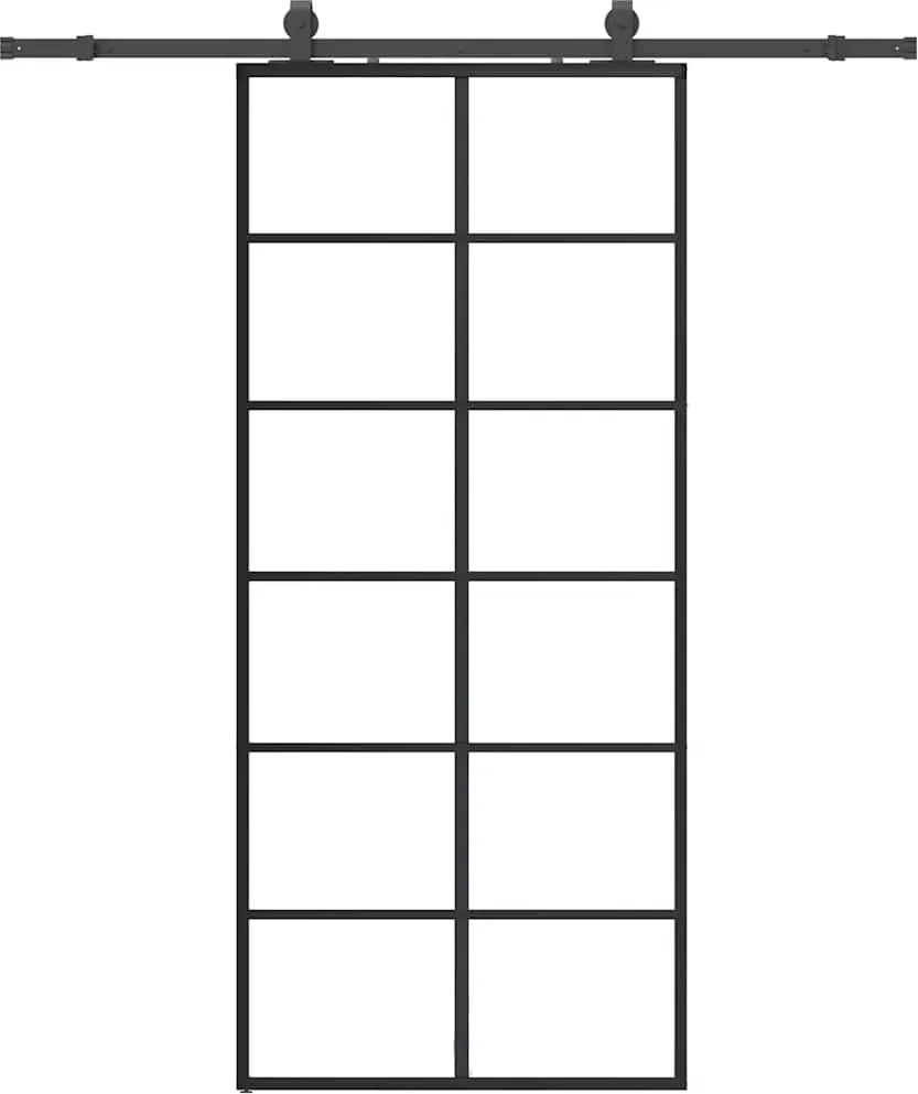 vidaXL fekete ESG üveg tolóajtó fémszerelvény-szettel 90x205 cm
