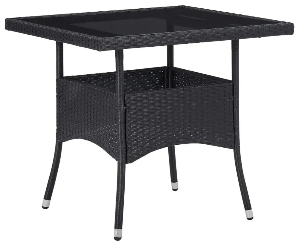 5 részes fekete polyrattan és edzett üveg kerti étkezőszett