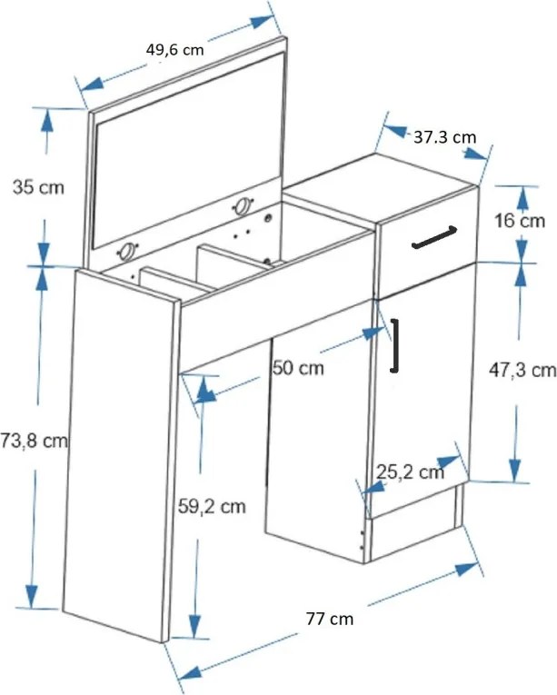 Inci fésülködőasztal, atlanti fenyő-antracit, 77 cm
