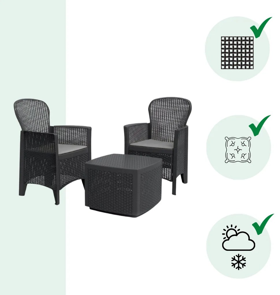 Kerti garnitúra TREE, 3 részes, antracit színben I.P.A.E-Progarden