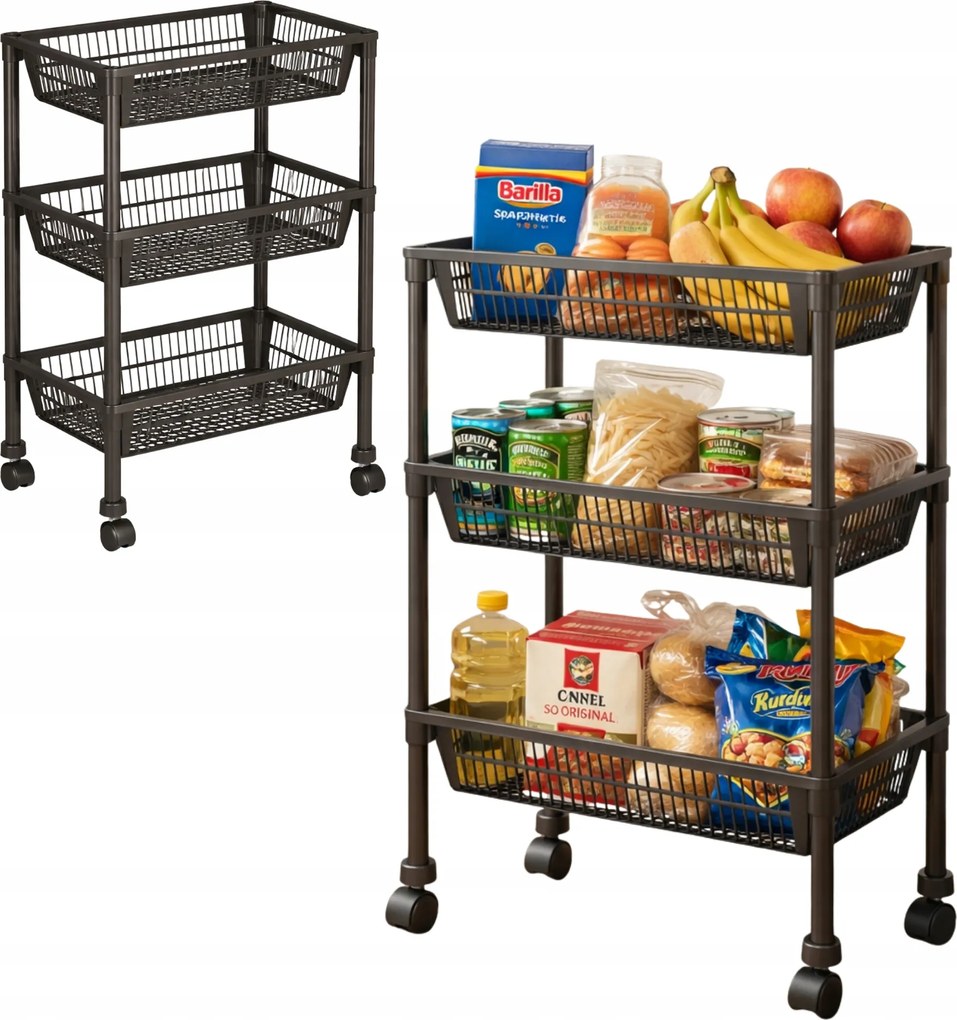 Fürdőszobai Konyhai Könyvespolc univerzális gurulós rendszerező 3 polcos szekrény