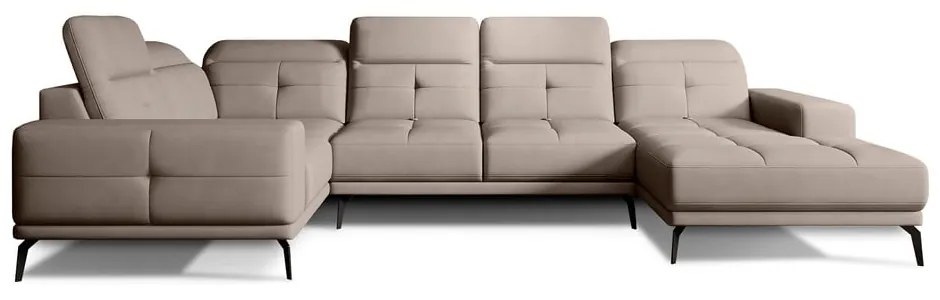 Világosbarna bársony sarokkanapé (bal oldali-U alakú) Neviro – ELTAP