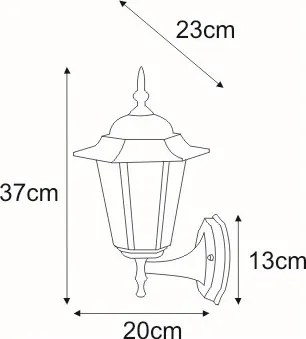KAJA K-5009A_UP_CZARNY STANDARD Klasszikus Kültéri Fali Lámpa Fekete E27 IP44