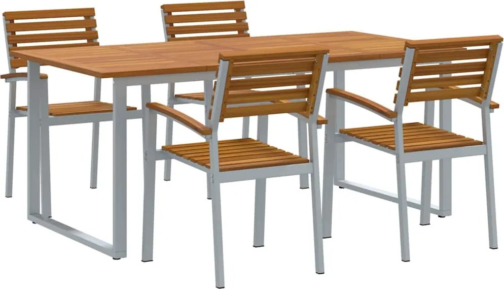 vidaXL Kert étkező szett 5 pcs Szürke Tömör Akácfa