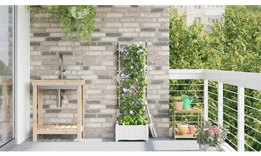 Kertész cserép rácsos változattal Fehér 40 x 40 x 125,5 cm PP