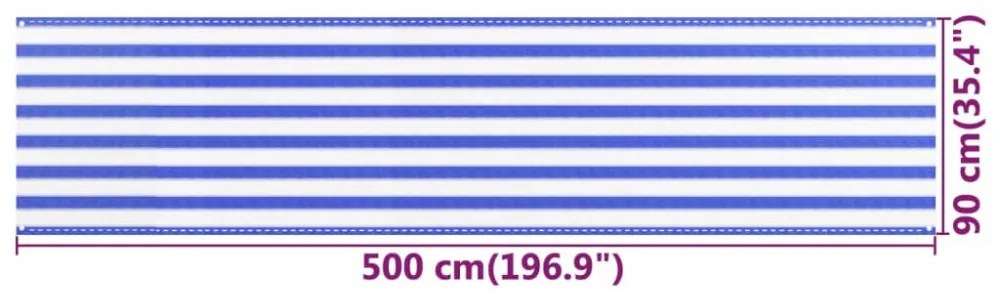 kék és fehér HDPE erkélytakaró 90 x 500 cm