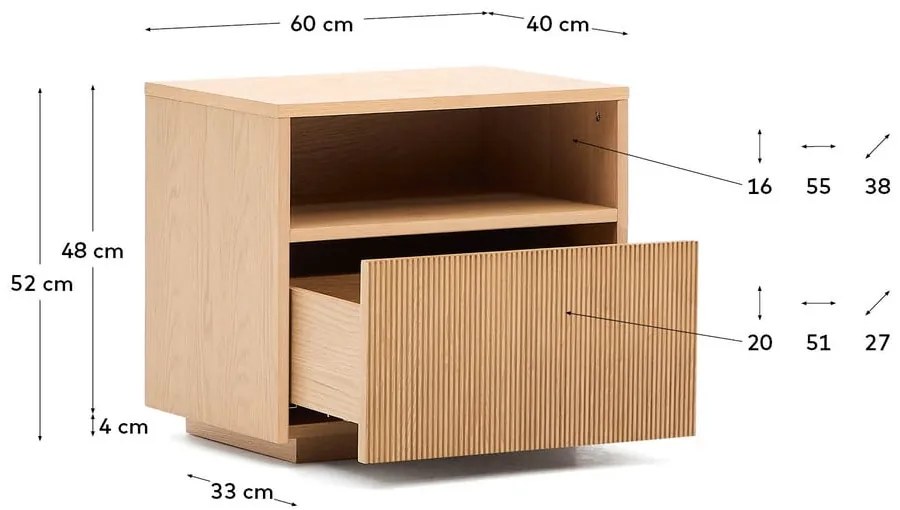 Natúr színű éjjeliszekrény tölgyfa dekorral Helvine – Kave Home