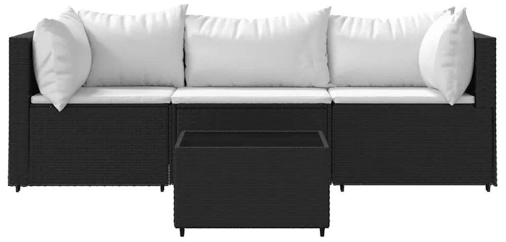 4 részes fekete polyrattan kerti ülőgarnitúra párnákkal