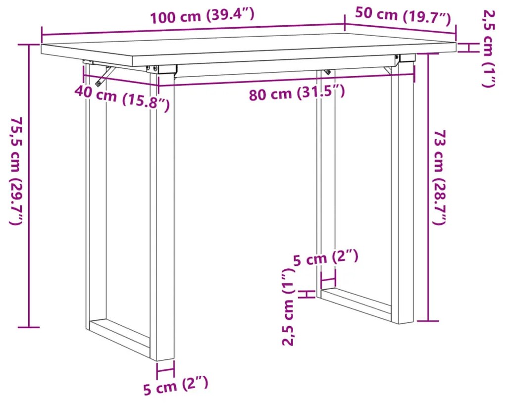 tömör fenyőfa és öntöttvas étkezőasztal O-vázzal 100x50x75,5 cm