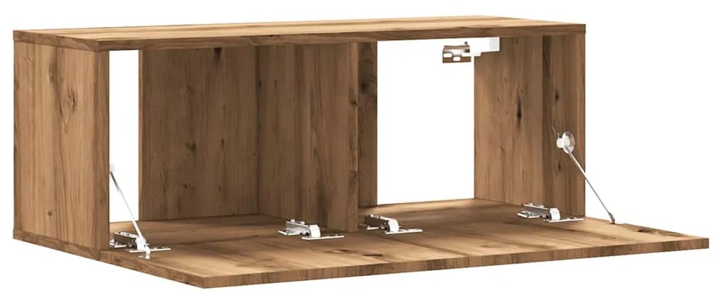 kézműves tölgy színű szerelt fa fali TV-szekrény 80x30x30 cm