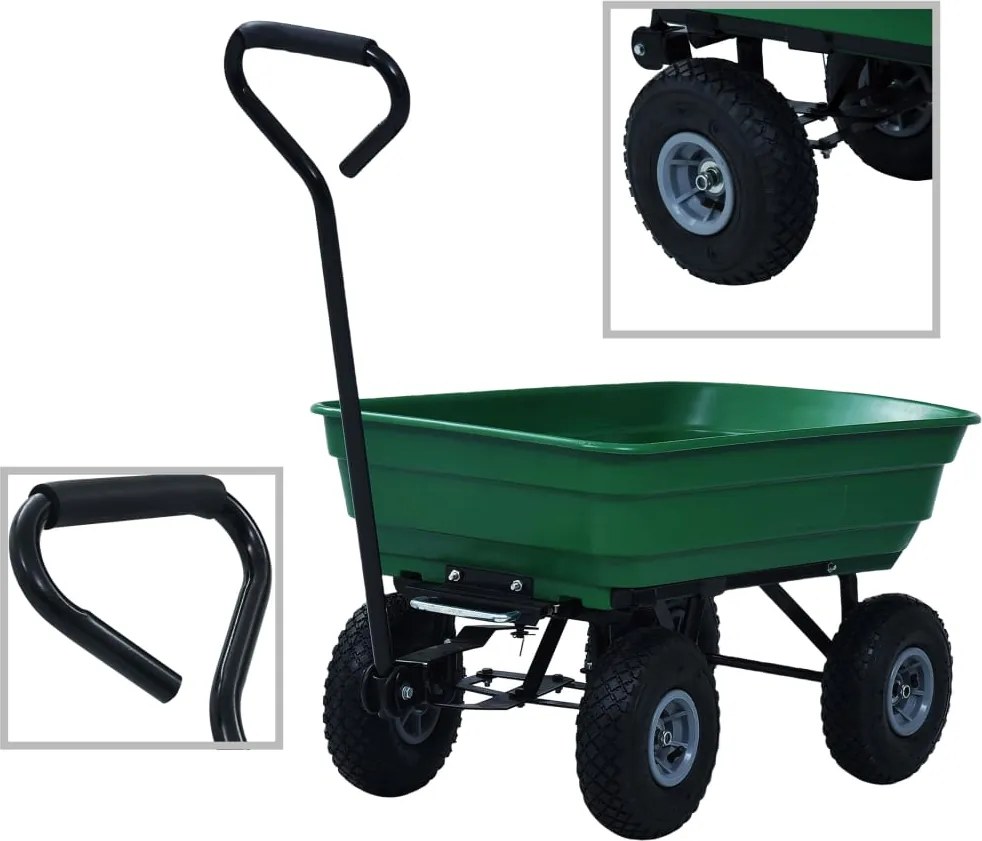 vidaXL zöld kerti kézikocsi 300 kg 75 liter