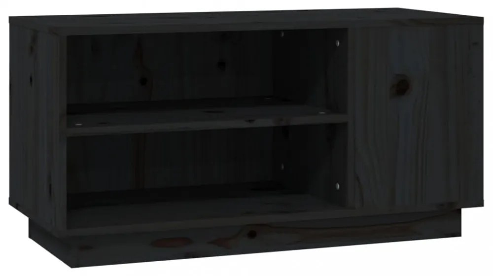 fekete tömör fenyőfa TV-szekrény 80 x 35 x 40,5 cm